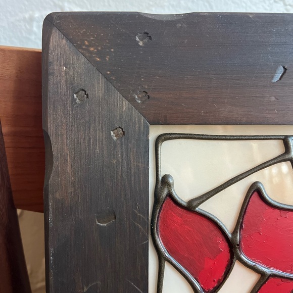 Handmade Stained Glass Style Judaica Art – “Chai” Symbol – Rustic Wood Frame - Picture 2 of 6